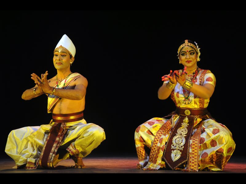 Krishnakhi performing with her guru during Rangajatra